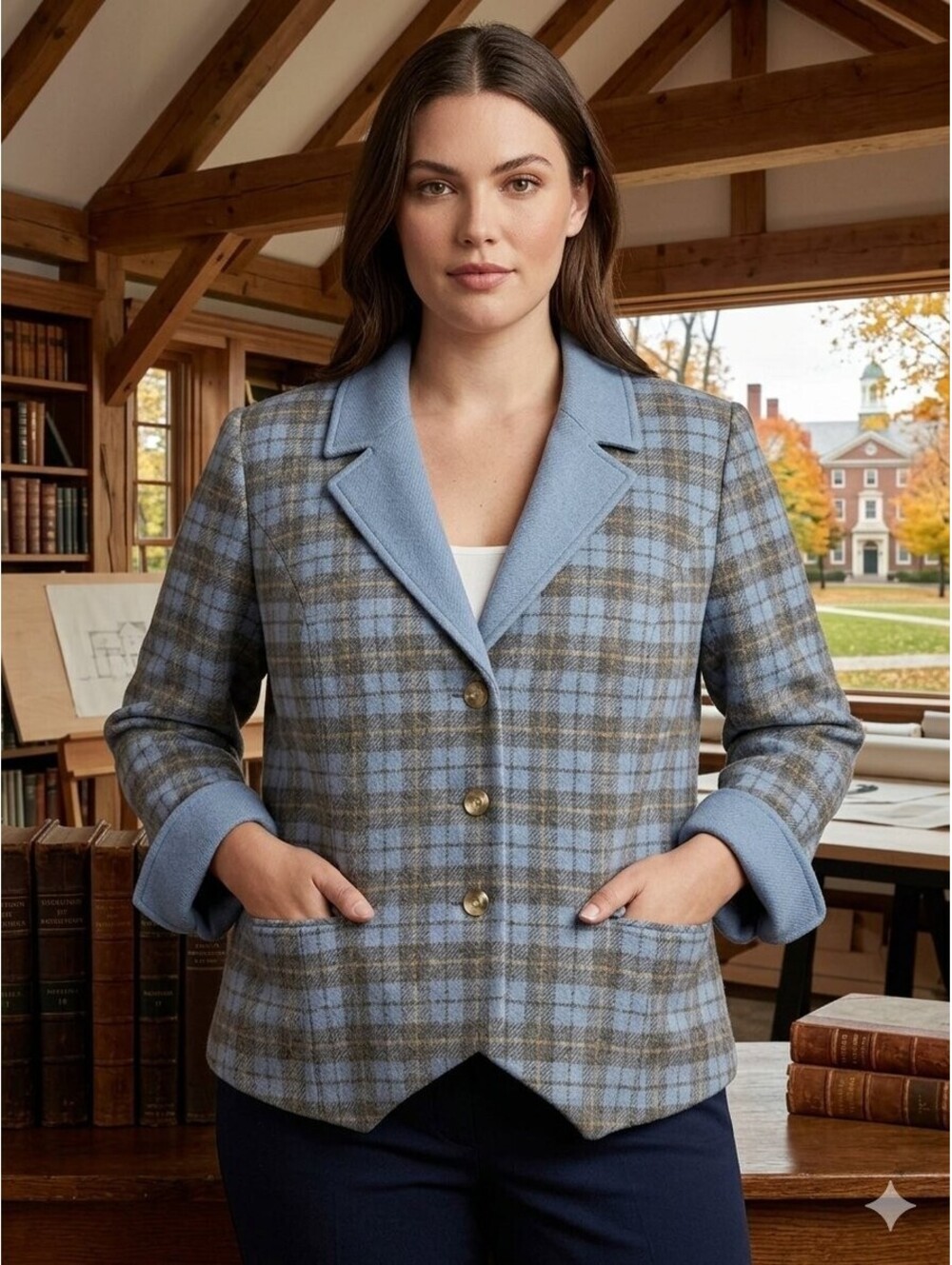 Pendleton Plaid Virgin Lambs Wool Blazer Suit Jacket Blue Gray Grandmacore 18P